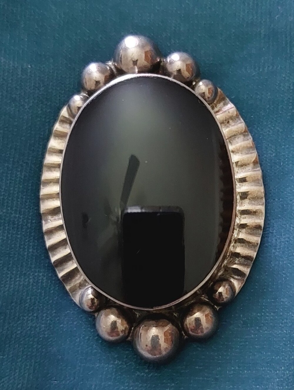 Vintage Large Onyx Sterling Silver Brooch